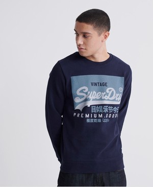 Superdry Organic Cotton Vintage Logo Loopback Férfi Pulóver Sötétkék | DBJWT0932